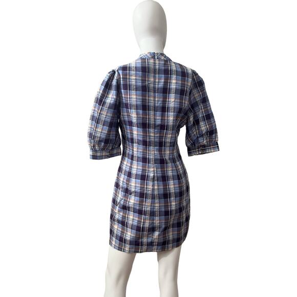 LULUS Wendie Purple Blue Multi Plaid Puff Sleeve Mini Dress S - Picture 6 of 7